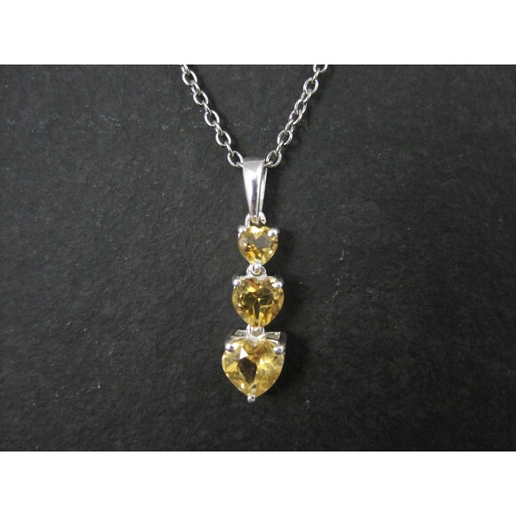 Citrine Heart Pendant Sterling Silver Estate Jewelry - Picture 3 of 10